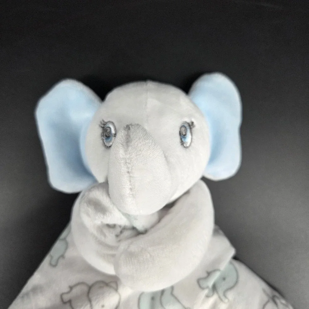 Blankets & Beyond Elephant Lovey Security Blanket White Blue Grey Plush Toy